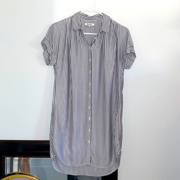 Striped Black and White Shirt Dress - Picture 1 of 5